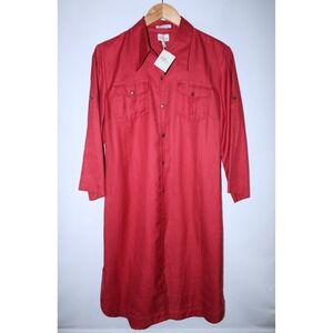 NWT L. L. Bean Signature Women's Size 10 Red Belted Silk Linen Blend Dress